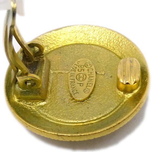 Chanel Gold Black Button Earrings Clip-On 95P - Picture 4 of 4
